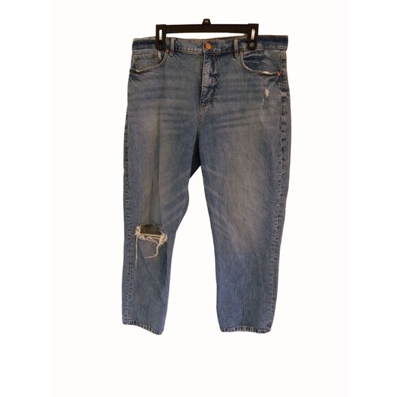 Ann Taylor Loft Denim Crop Jeans Distressed High Waist Straight Womens Size 14 - Picture 1 of 8